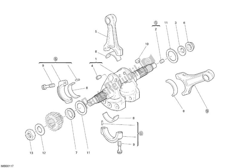 Alle onderdelen voor de Krukas van de Ducati Superbike 1198 R USA 2010
